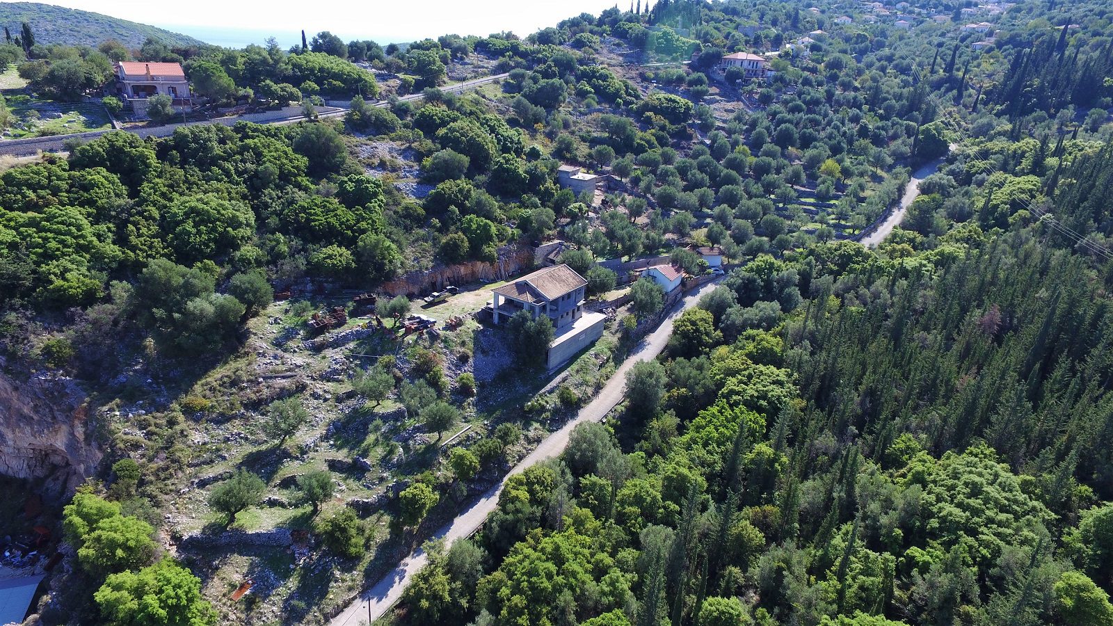 Aerial view of house for sale Ithaca Greece Perachori