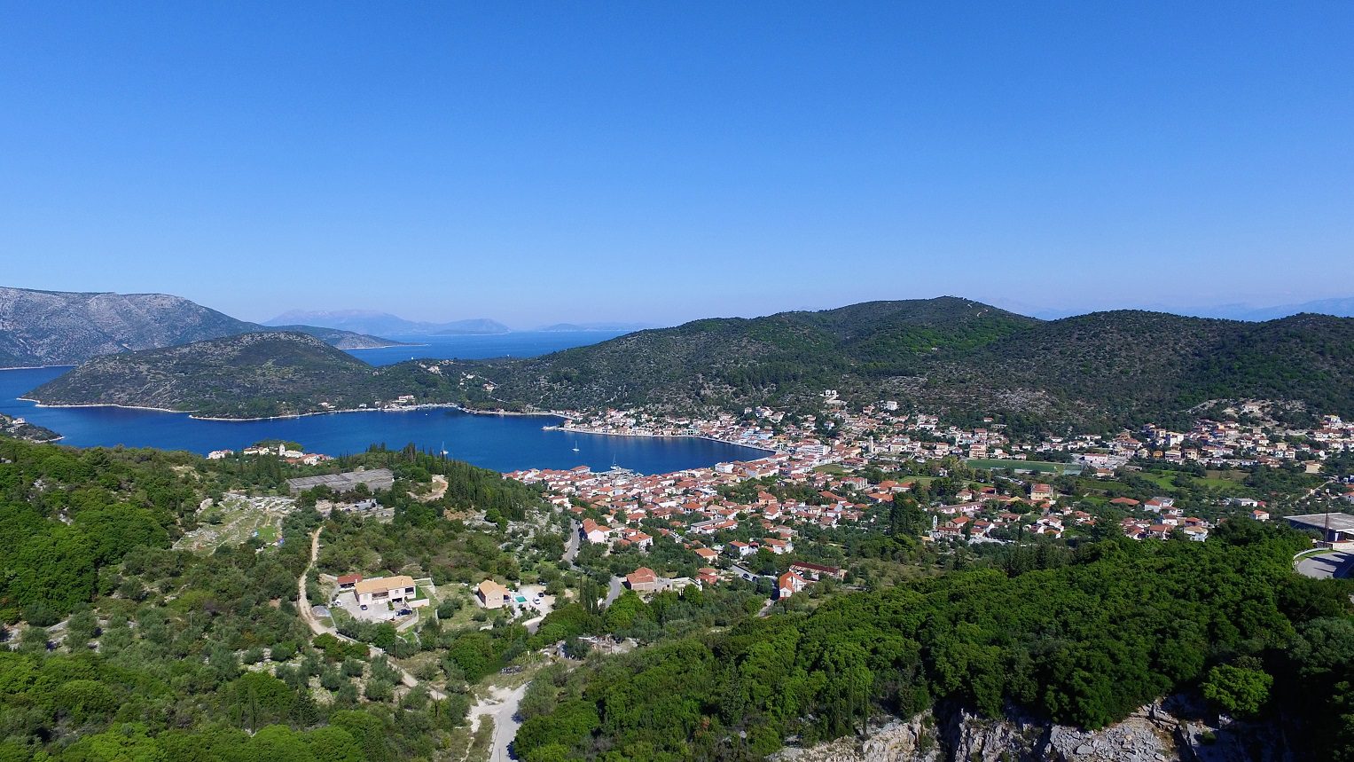 Aerial view of house for sale Ithaca Greece Perachori