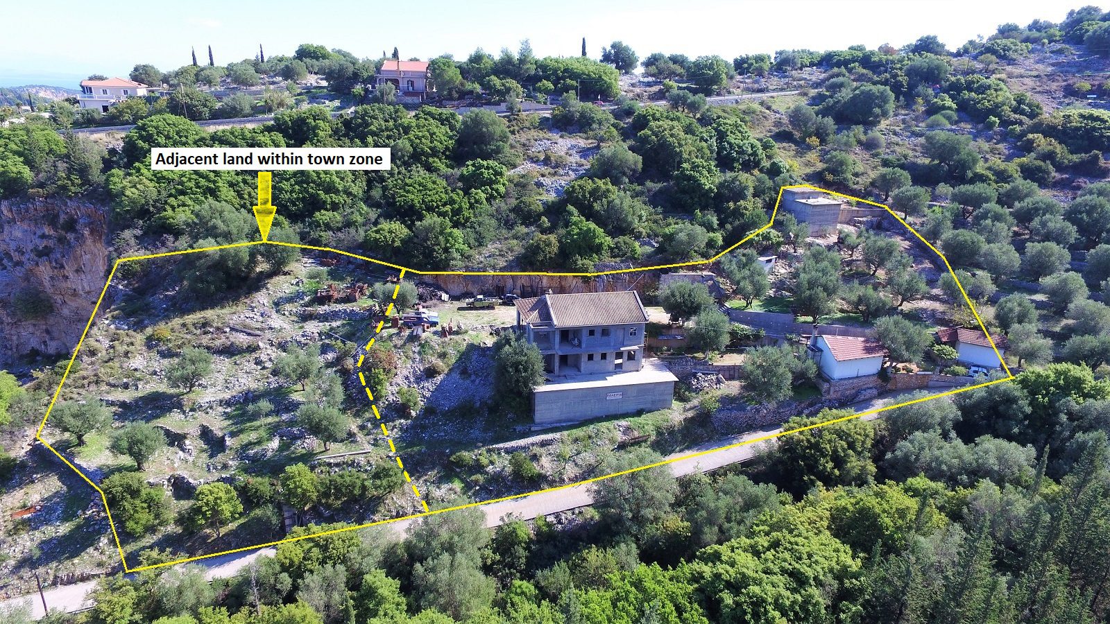 Aerial view of house for sale Ithaca Greece Perachori