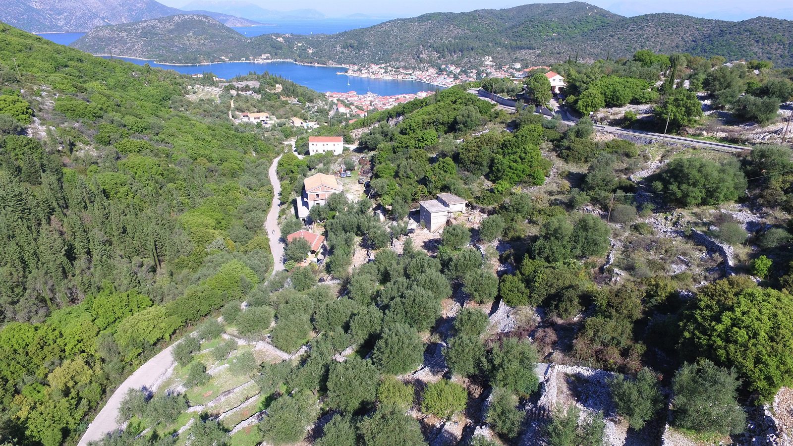 Aerial view of house for sale Ithaca Greece Perachori