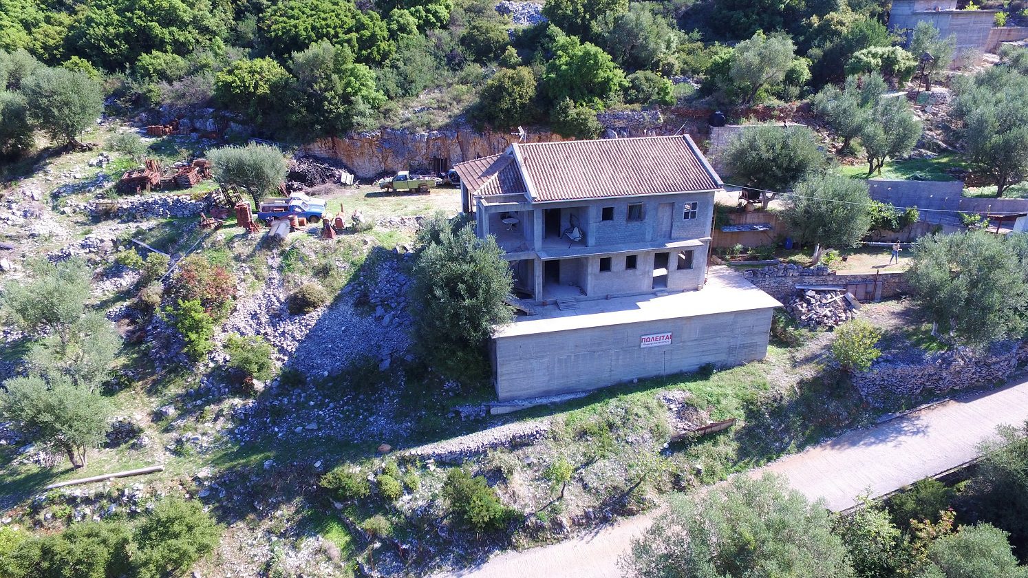 Aerial view of house for sale Ithaca Greece Perachori