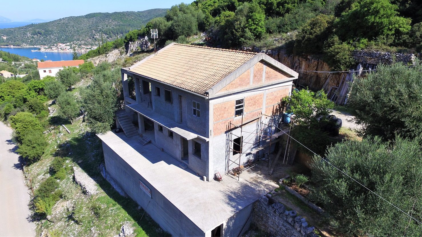 Aerial view of house for sale Ithaca Greece Perachori