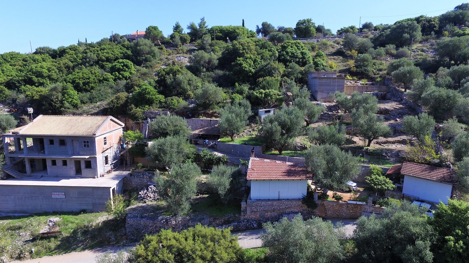 Aerial view of house for sale Ithaca Greece Perachori