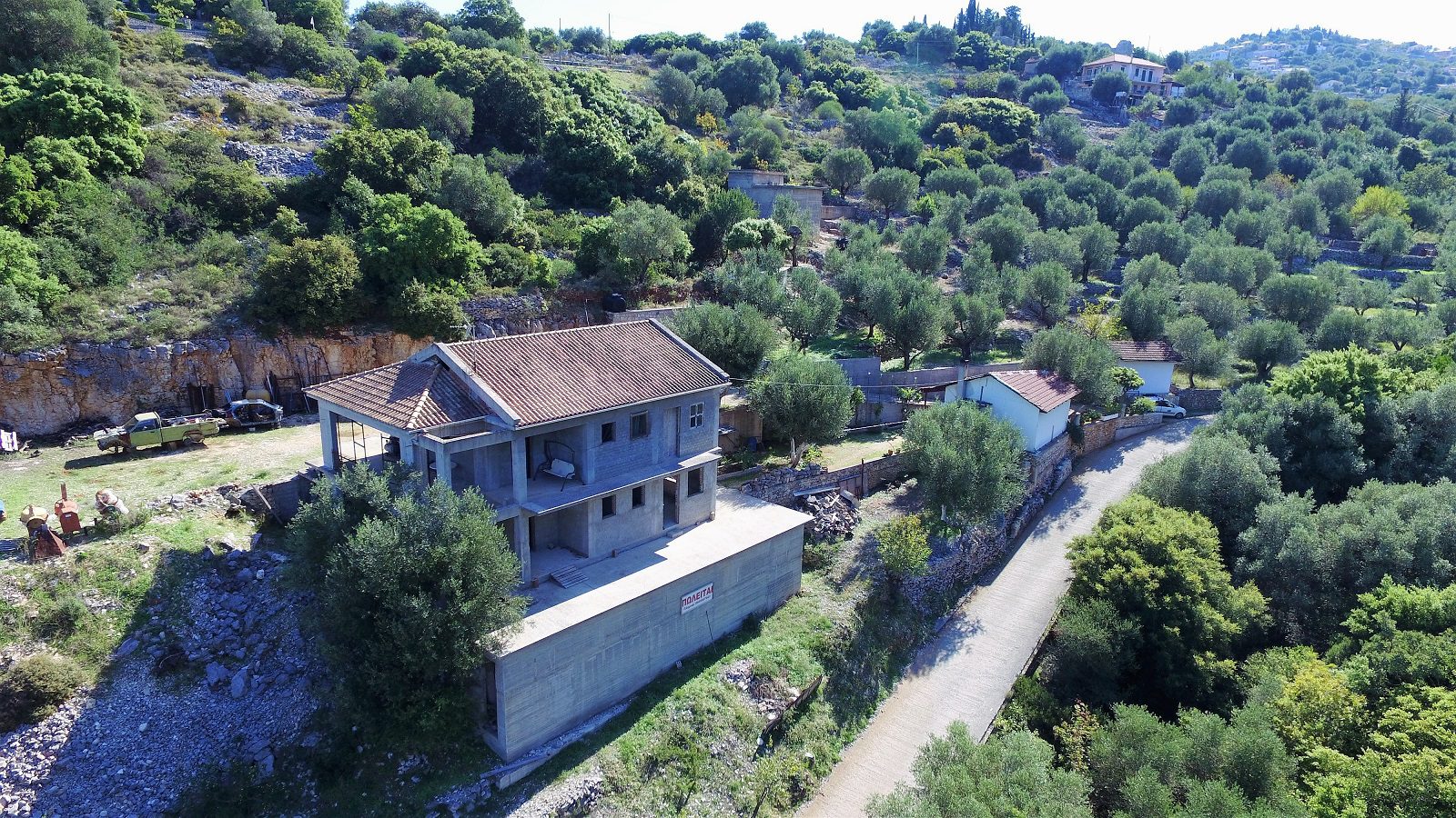 Aerial view of house for sale Ithaca Greece Perachori