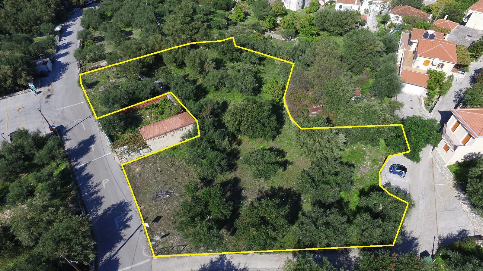 Aerial view and border of land for sale Ithaca Greece, Kioni