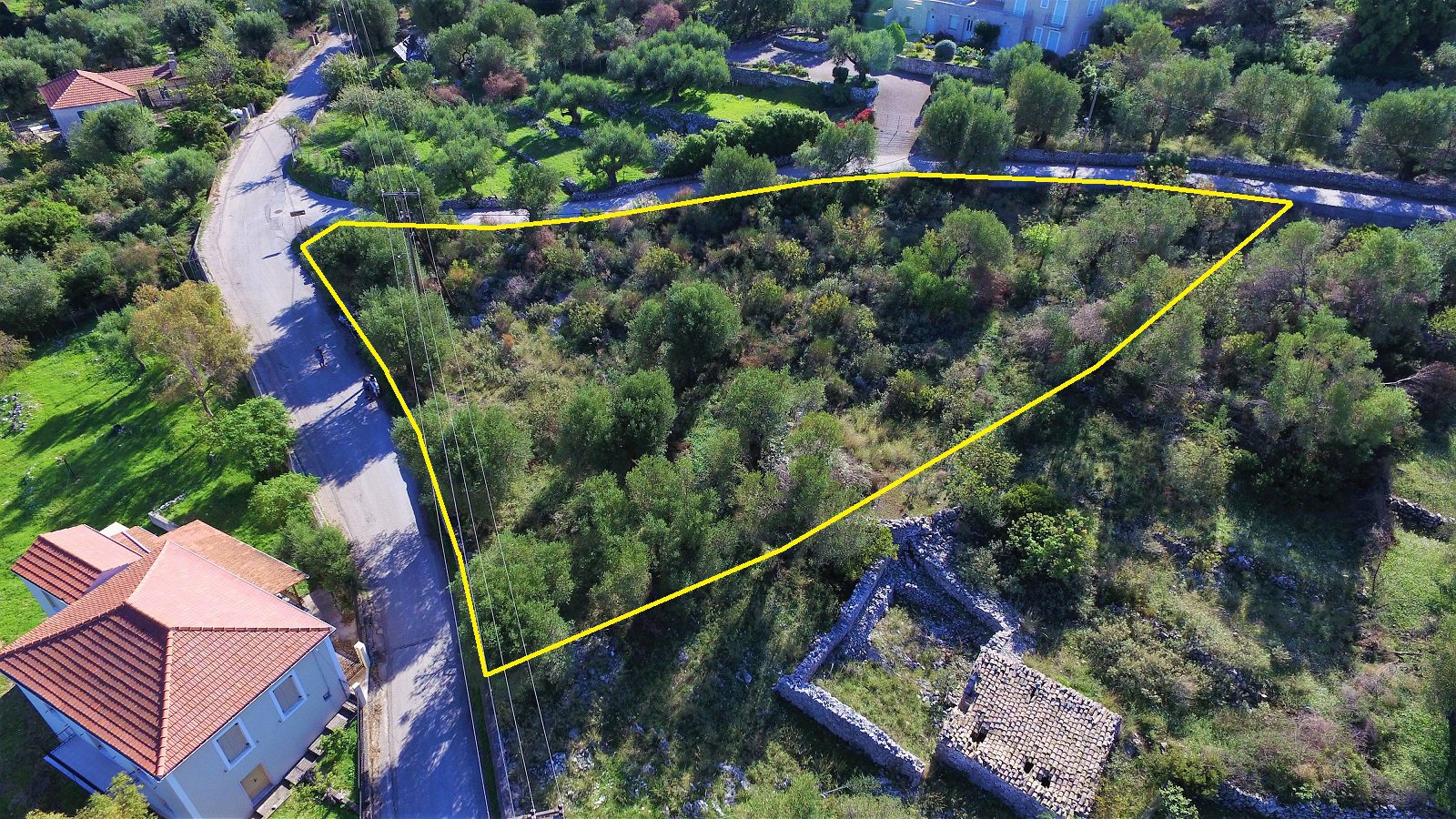 Aerial view of land for sale Ithaca Greece Stavros
