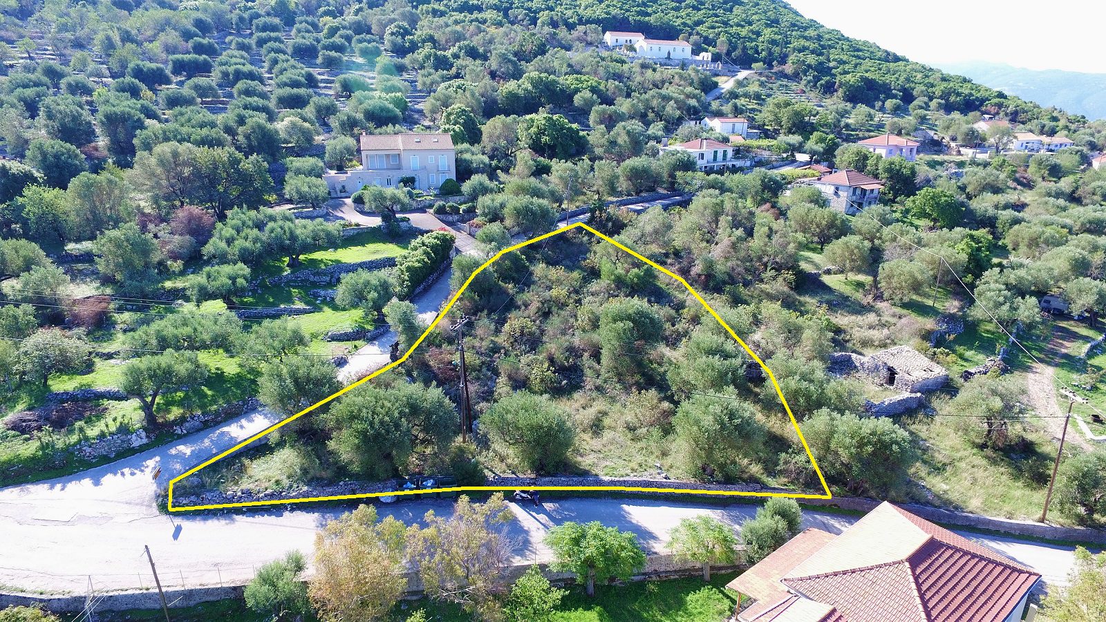 Aerial view of land for sale Ithaca Greece Stavros