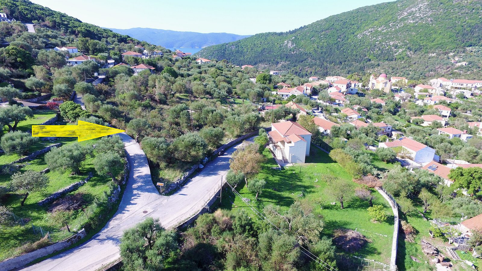 Aerial view of land for sale Ithaca Greece Stavros