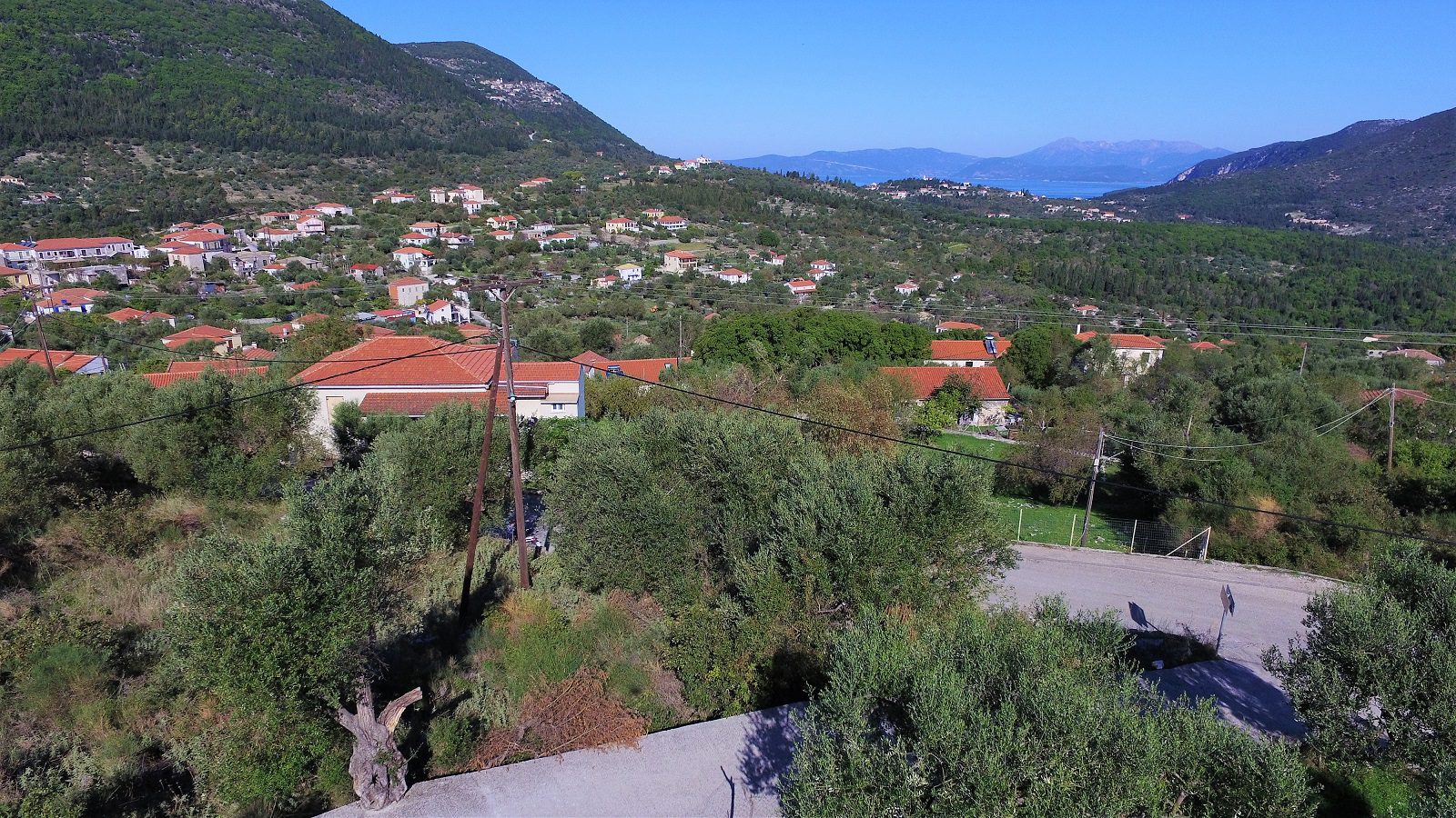 Aerial view of land for sale Ithaca Greece Stavros