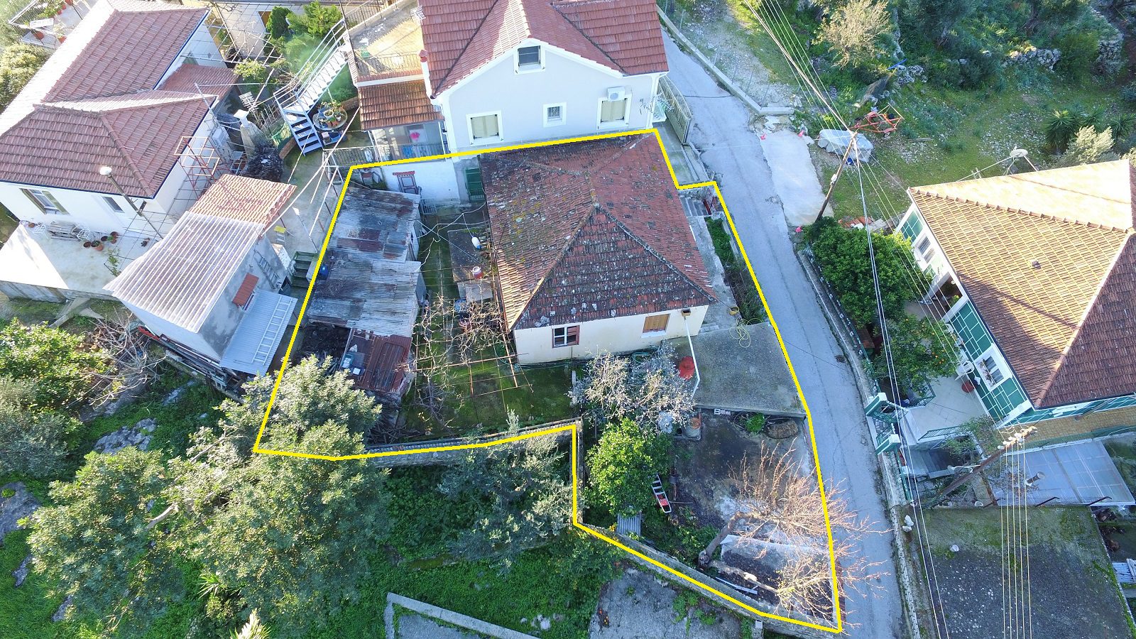 Aerial view and border of house for sale in Ithaca Greece, Vathi