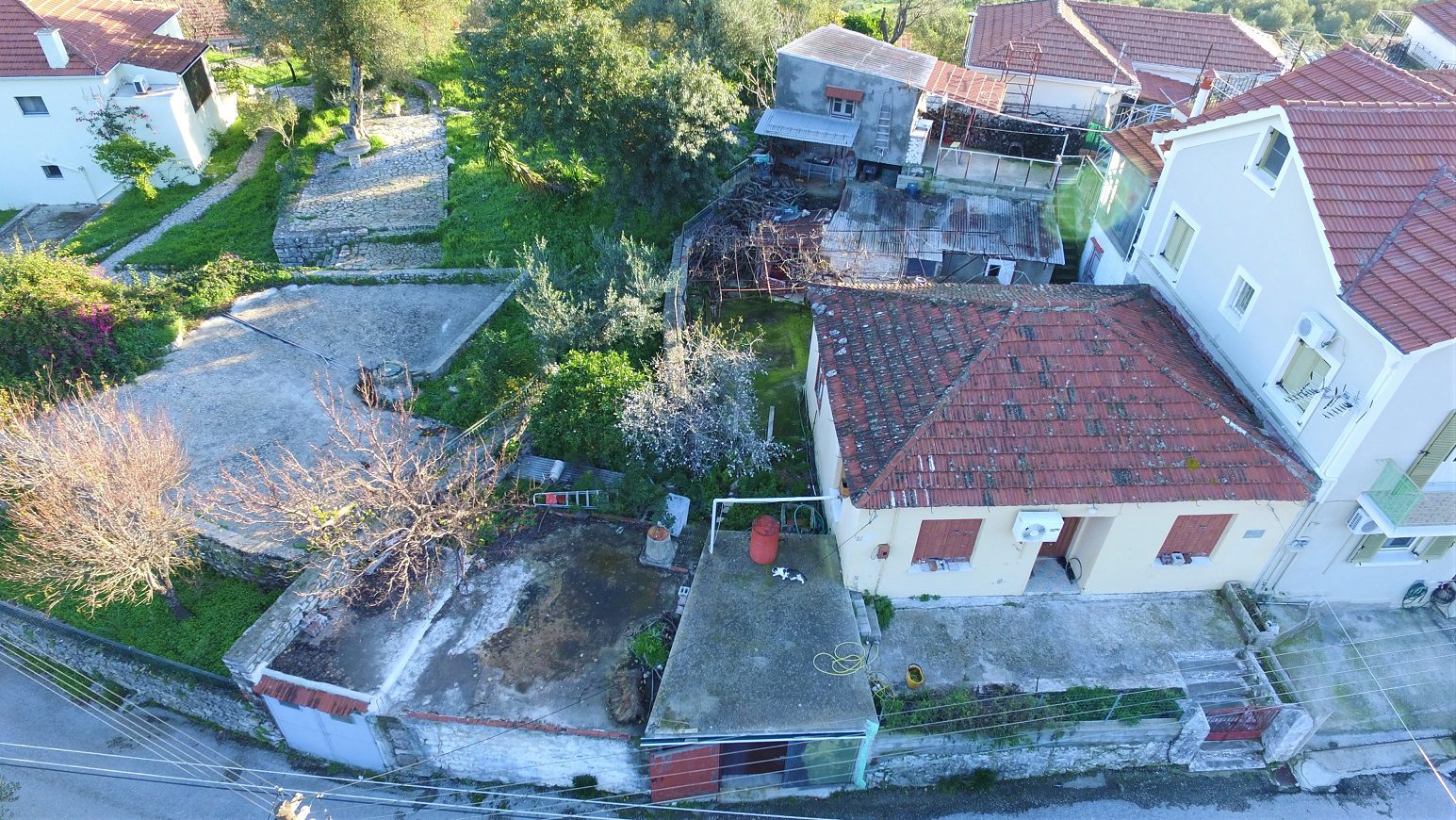 Aerial view of house for sale in Ithaca Greece, Vathi