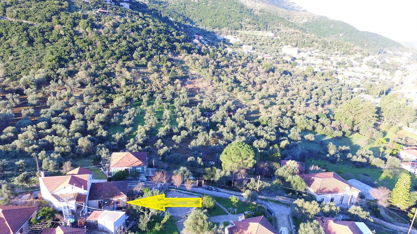 Aerial view of house for sale in Ithaca Greece, Vathi