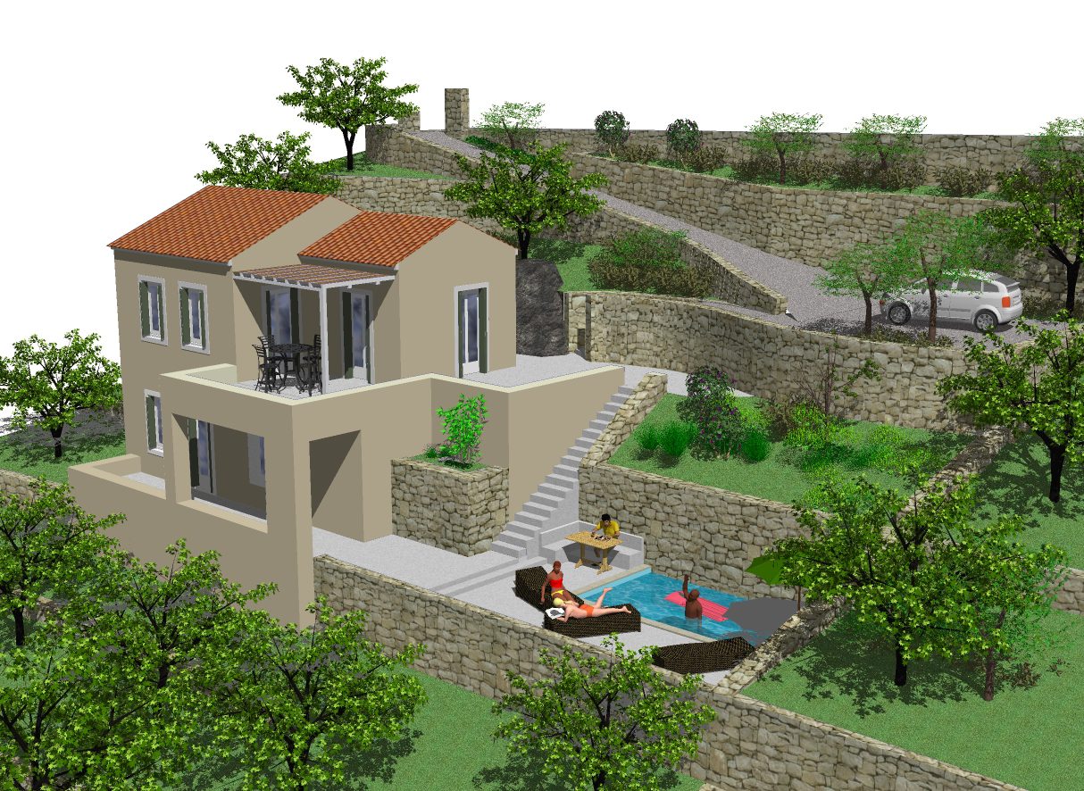 Digital rendition of land with license for sale ithaca greece, Perachori