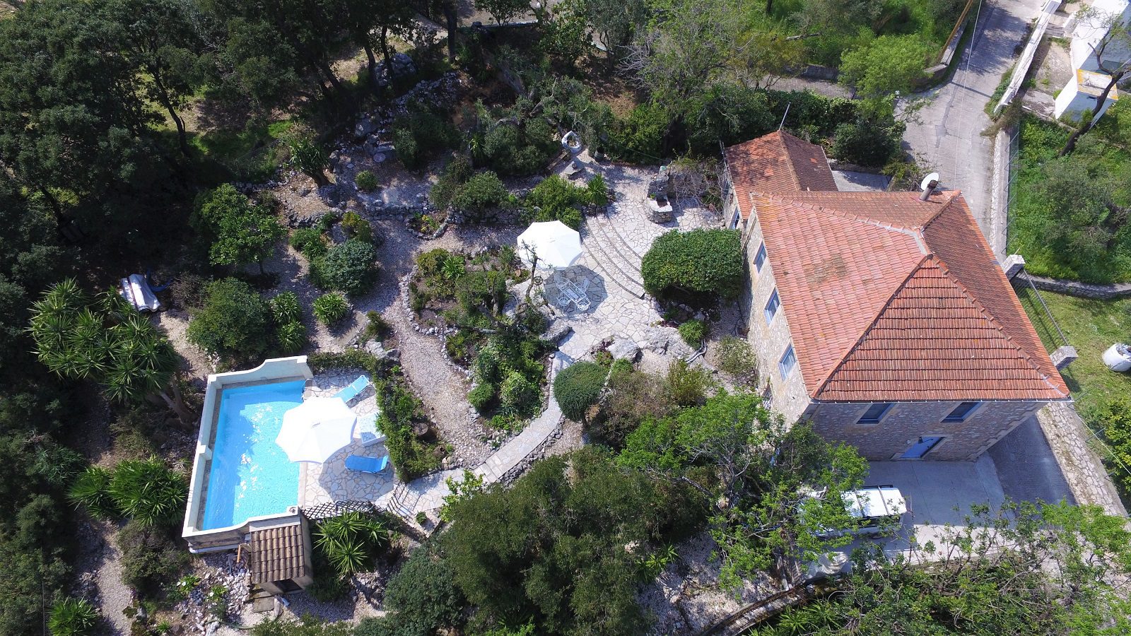 Aerial view of house for sale Ithaca Greece, Lahos