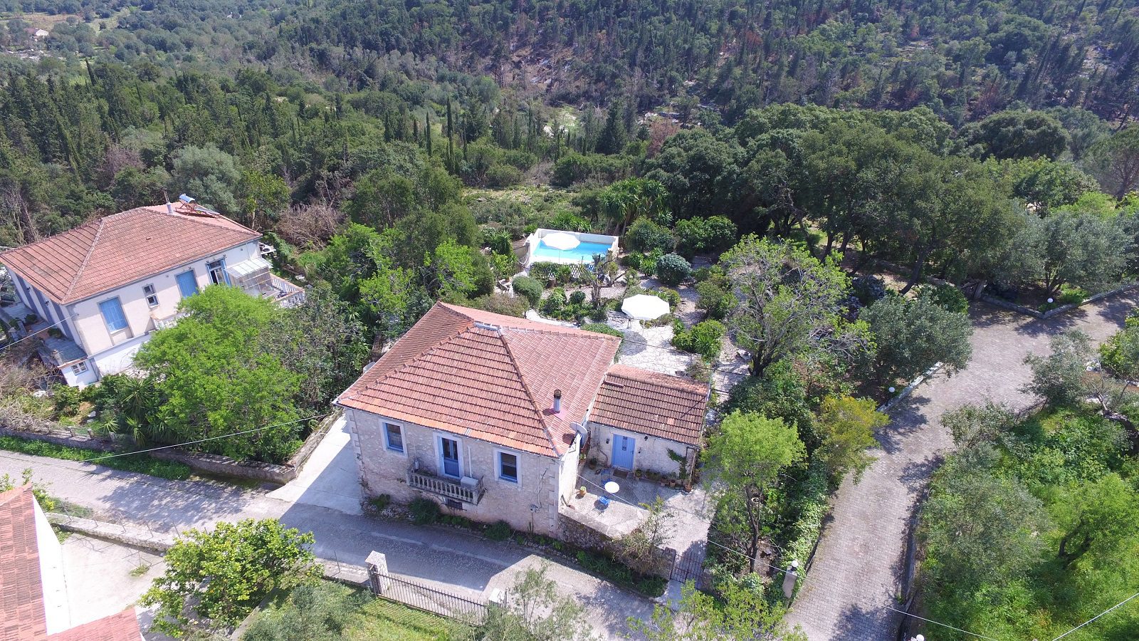 Aerial view of house for sale Ithaca Greece, Lahos