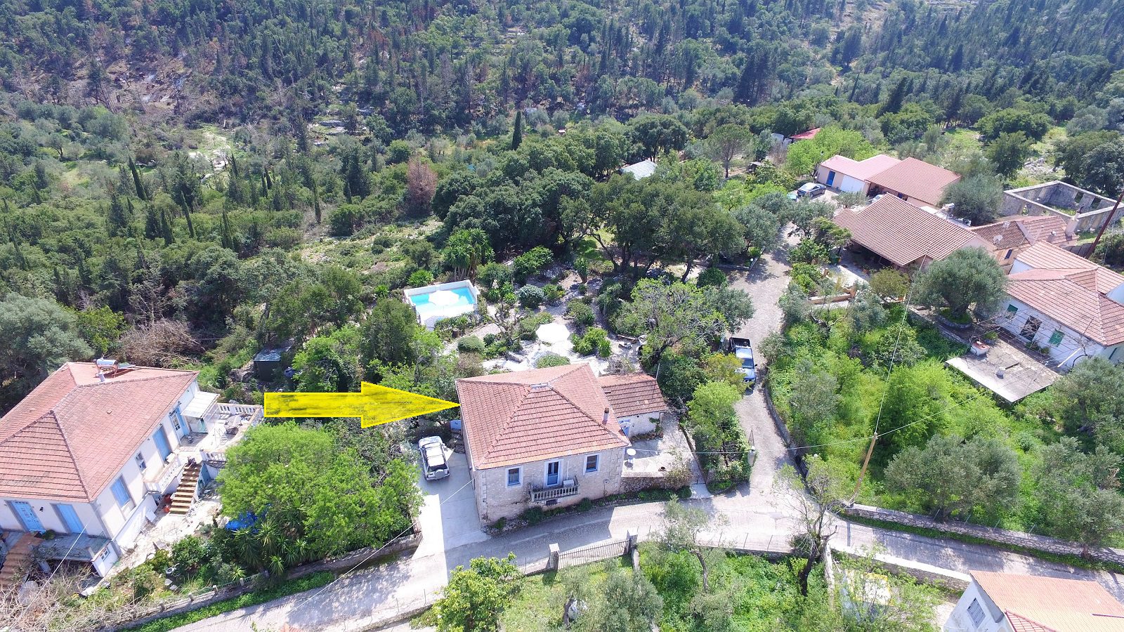 Aerial view of house for sale Ithaca Greece, Lahos