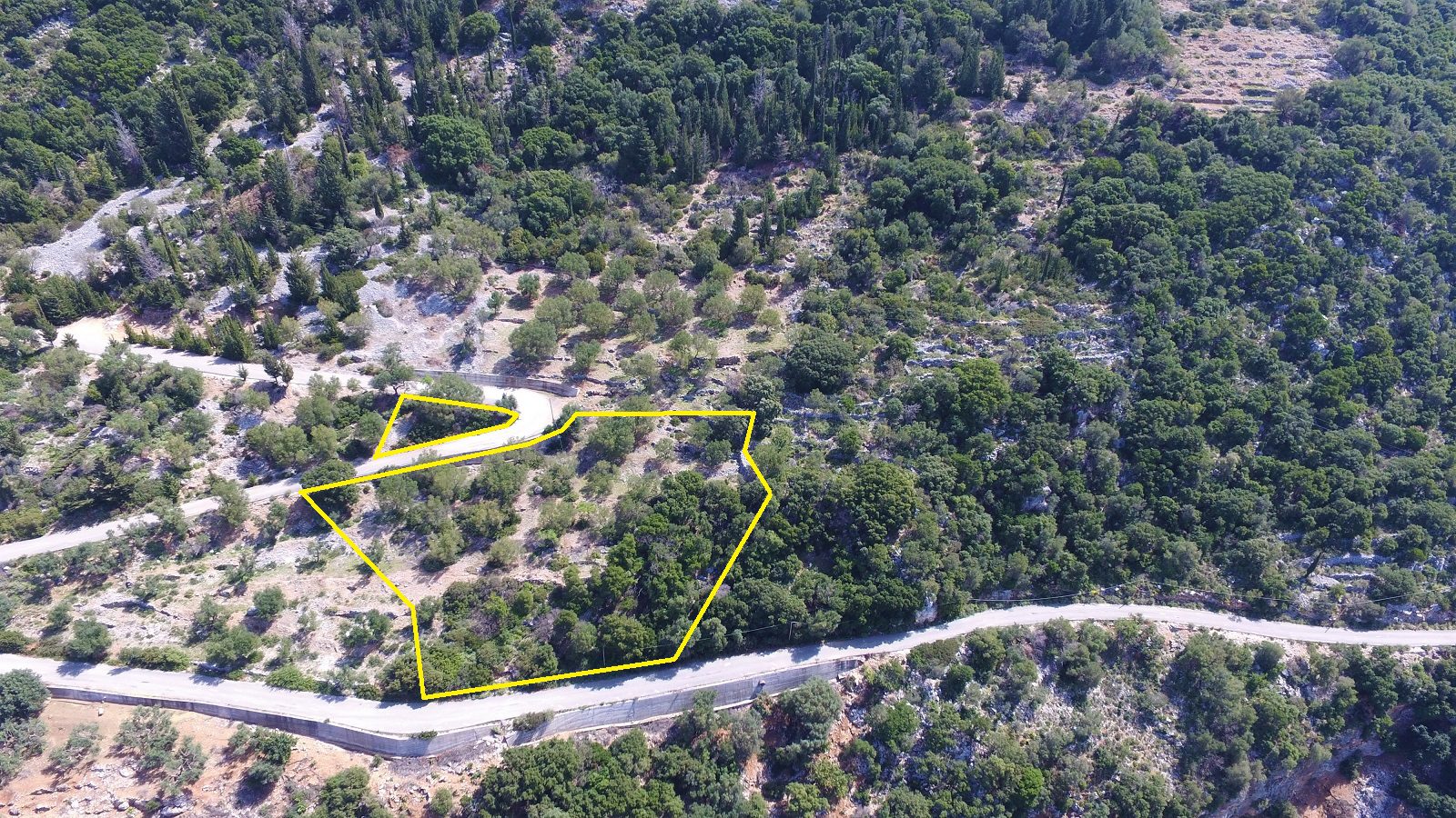 Aerial view and border of land for sale Ithaca Greece, Ag Ioannis