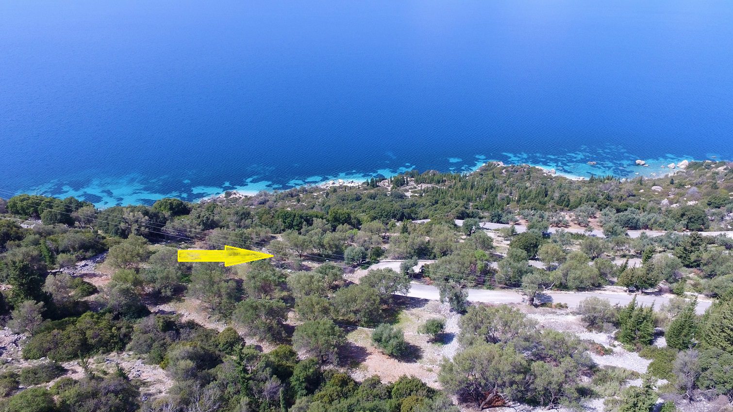 Aerial view and border of land for sale Ithaca Greece, Ag Ioannis