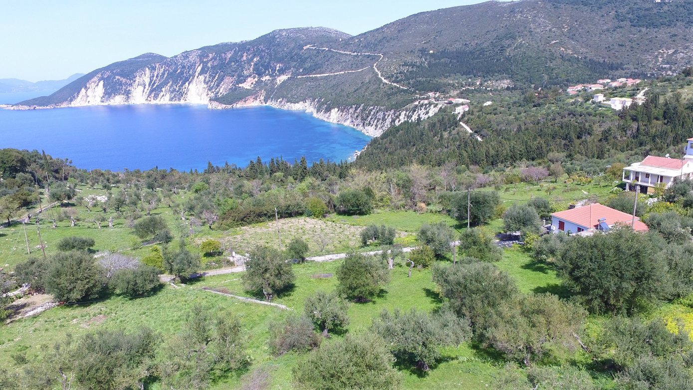 Aerial view and border of land for sale Ithaca Greece, Kolleri