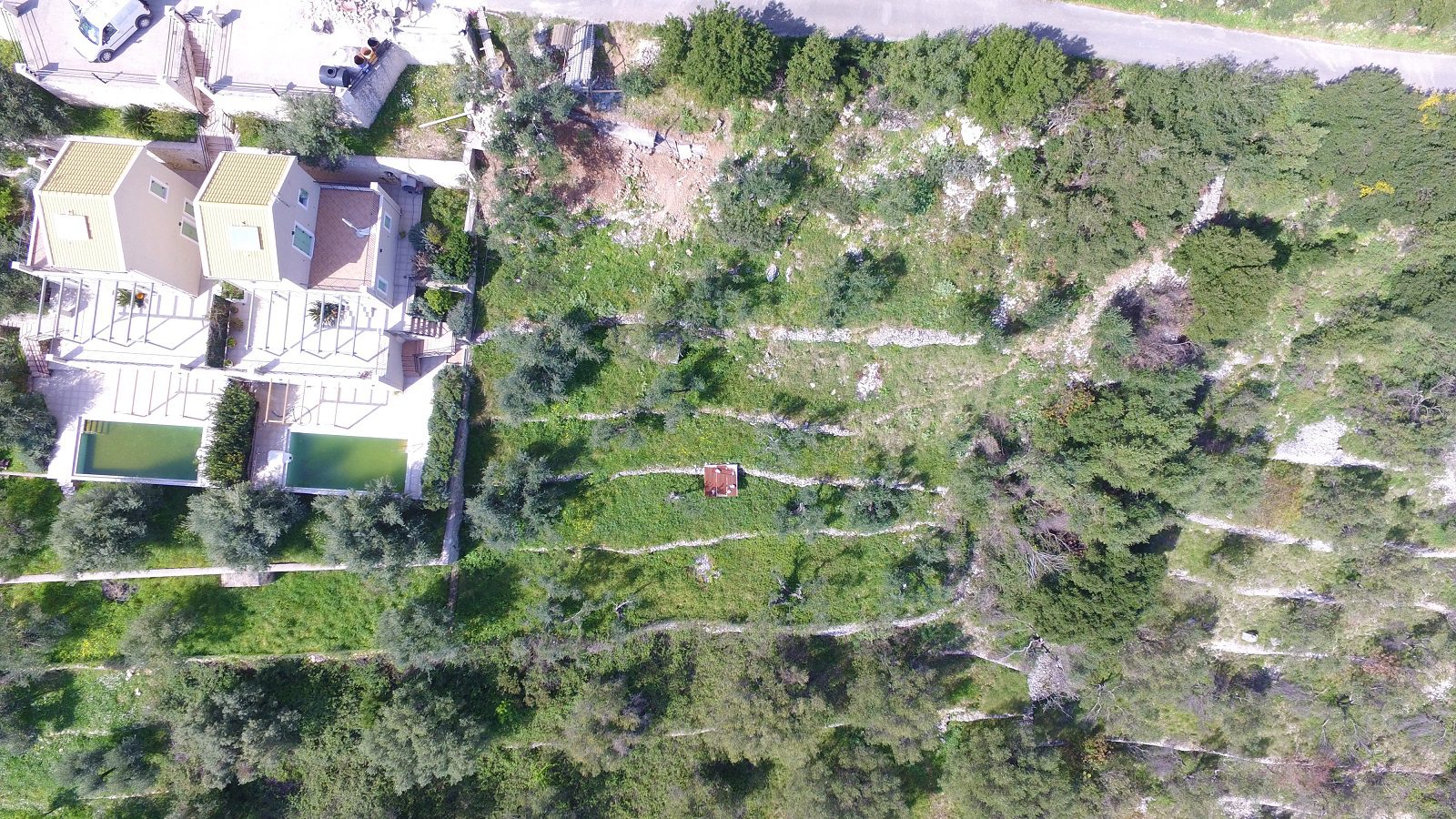 Aerial view of land with license for sale in Ithaca Greece, Perachori