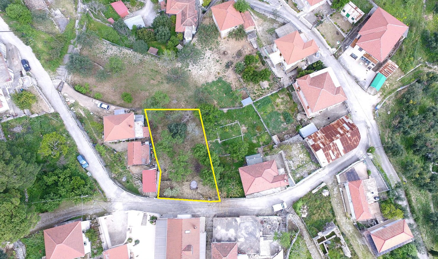 Aerial view and border of land for sale in Ithaca Greece, Perachori