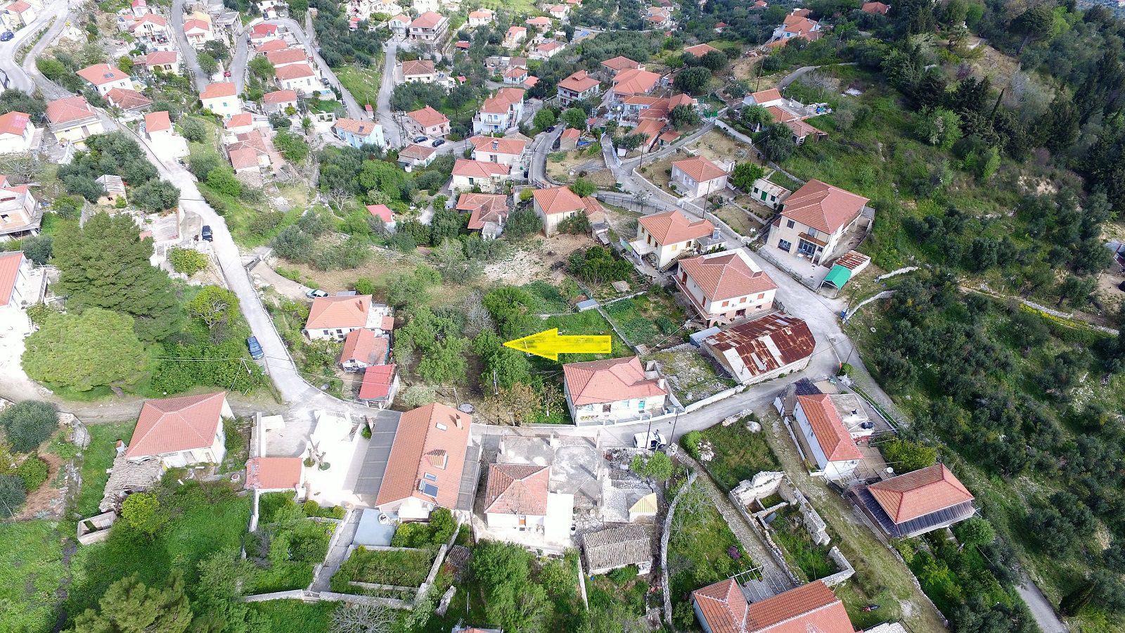 Aerial view and border of land for sale in Ithaca Greece, Perachori