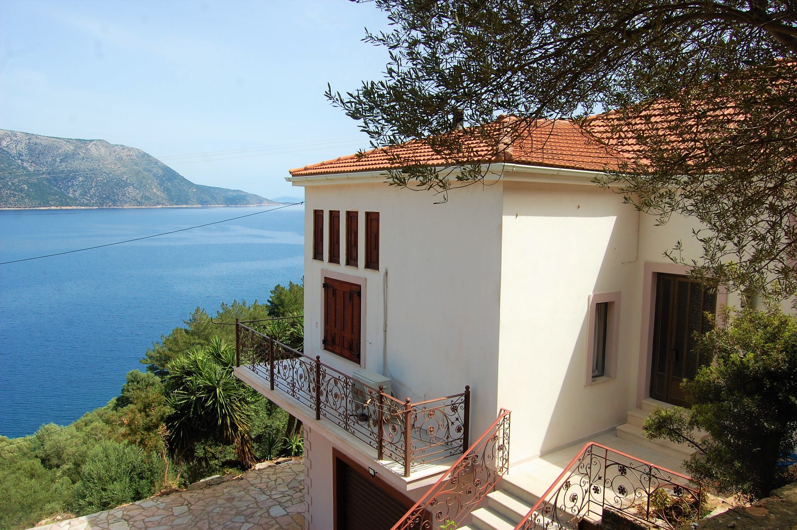 Exterior and Sea view from house for sale in Ithaca Greece, Vathi/Dexa