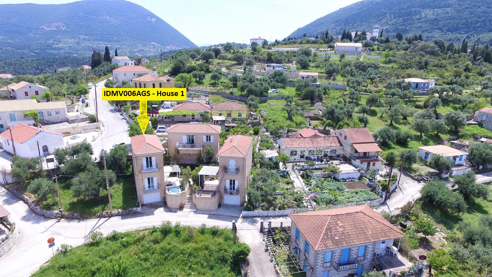 Aerial view of house for sale Ithaca Greece, Ag Saranda