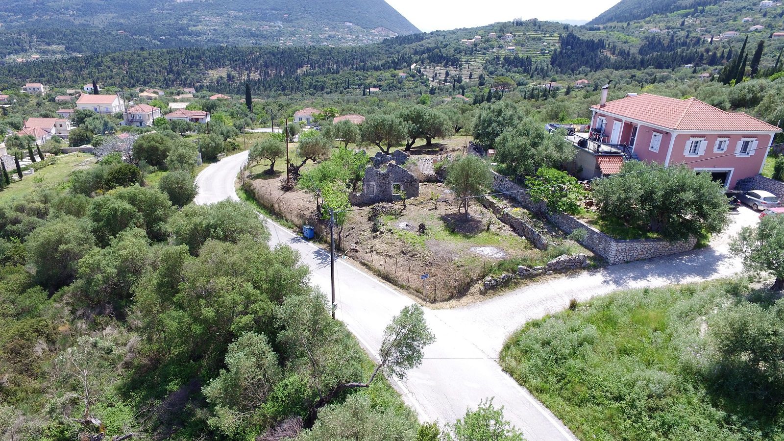 Aerial view and border of land for sale Ithaca Greece, Ag Saranda