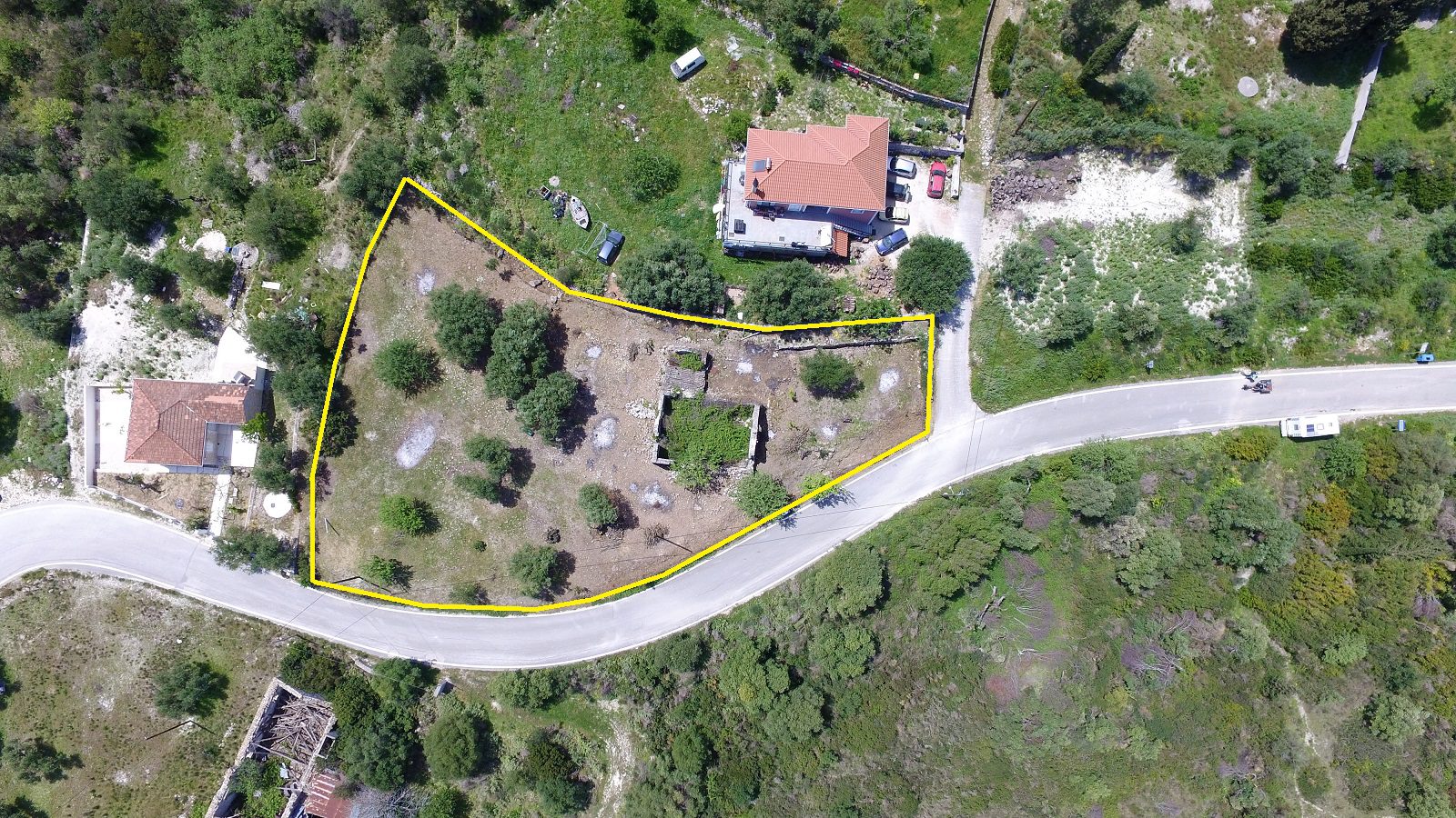 Aerial view and border of land for sale Ithaca Greece, Ag Saranda