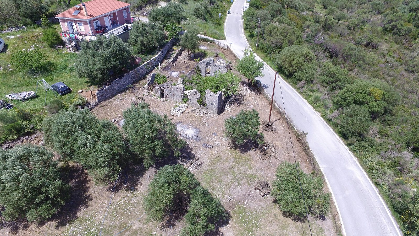 Aerial view and border of land for sale Ithaca Greece, Ag Saranda