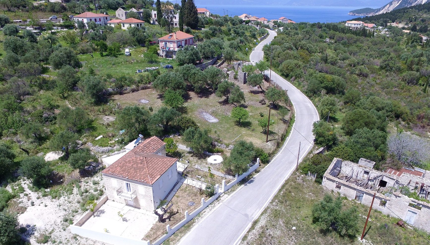 Aerial view and border of land for sale Ithaca Greece, Ag Saranda