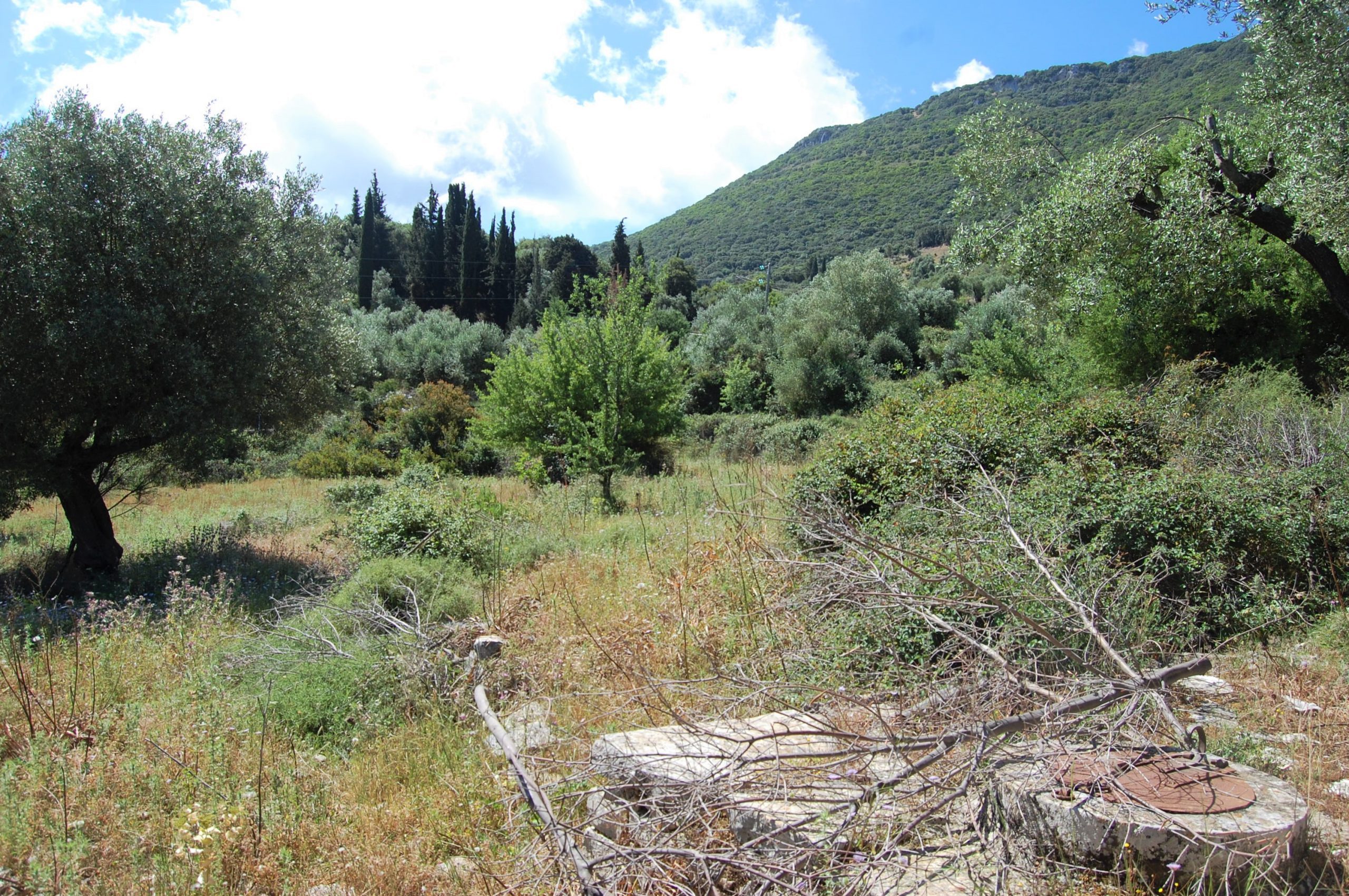 Landscape and terrain of land with building license for sale in Ithaca Greece, Perachori