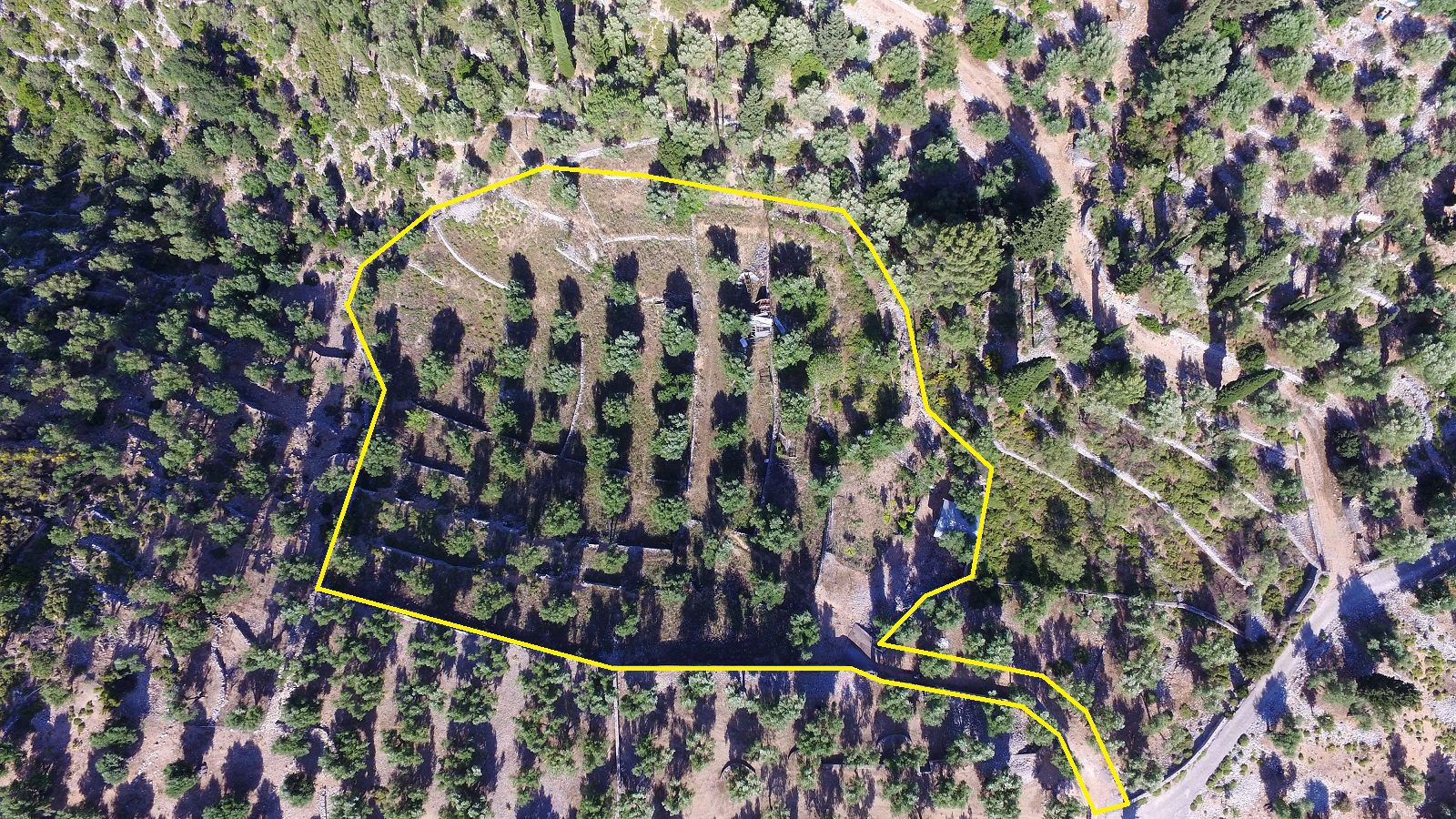 Aerial and border of land for sale on Ithaca Greece, Vathi