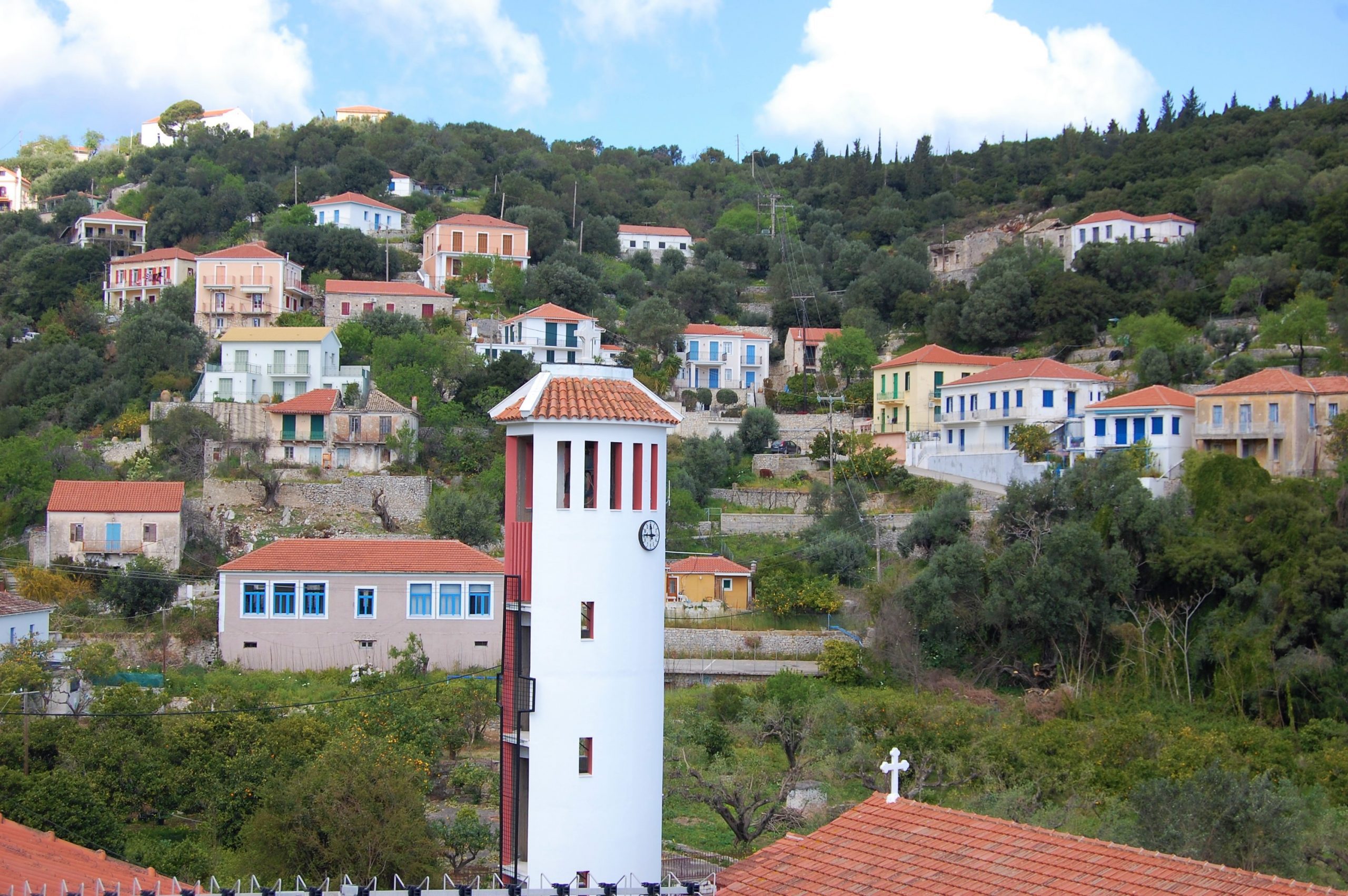 Aerial view of holiday apartment for rent on Ithaca Greece, Kioni
