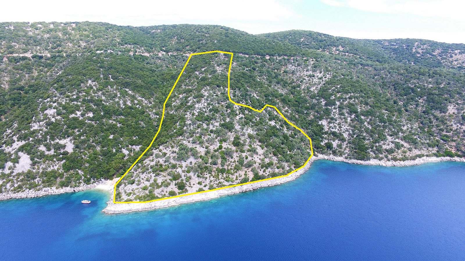 Aerial view of land for sale on Ithaca Greece, Meganisi