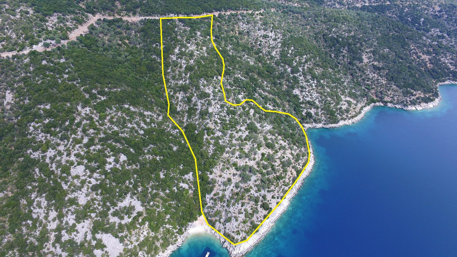 Aerial view of land for sale on Ithaca Greece, Meganisi