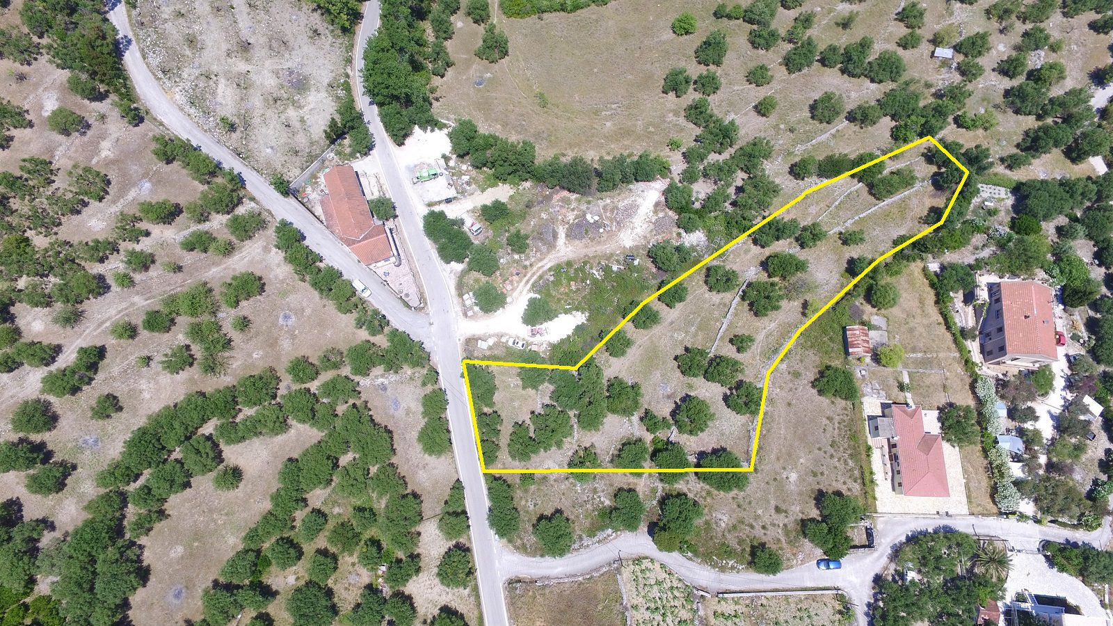 Aerial view and border of land for sale Ithaca Greece, Pilikata