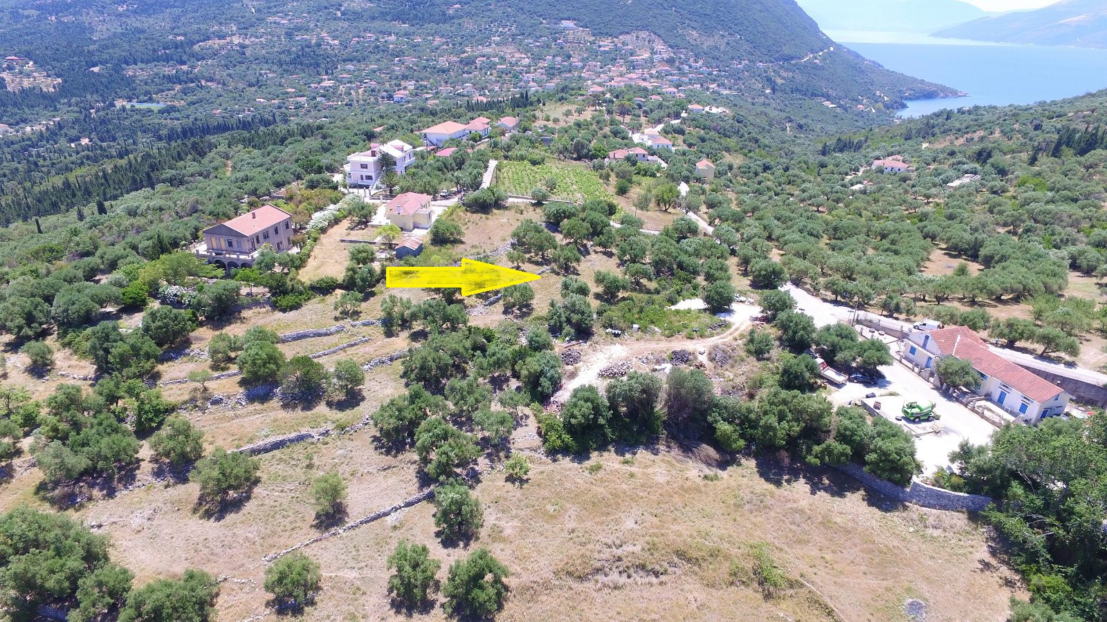 Aerial view and border of land for sale Ithaca Greece, Pilikata