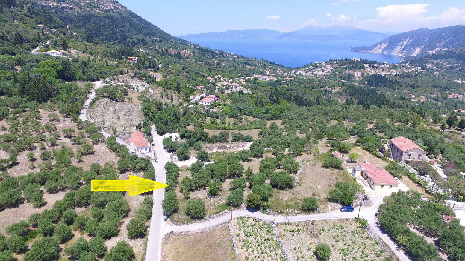 Aerial view and border of land for sale Ithaca Greece, Pilikata