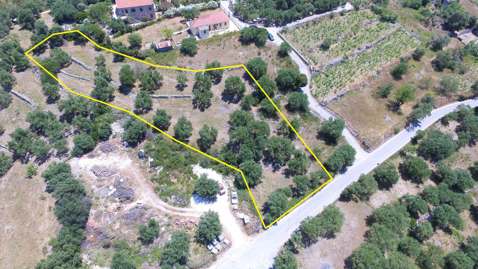 Aerial view and border of land for sale Ithaca Greece, Pilikata