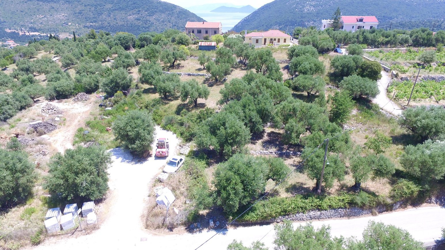 Aerial view and border of land for sale Ithaca Greece, Pilikata