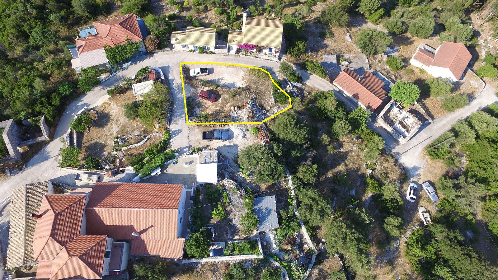 Aerial view and border of land for sale Ithaca Greece, Ag Saranda