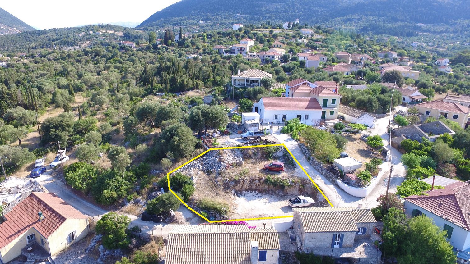 Aerial view and border of land for sale Ithaca Greece, Ag Saranda