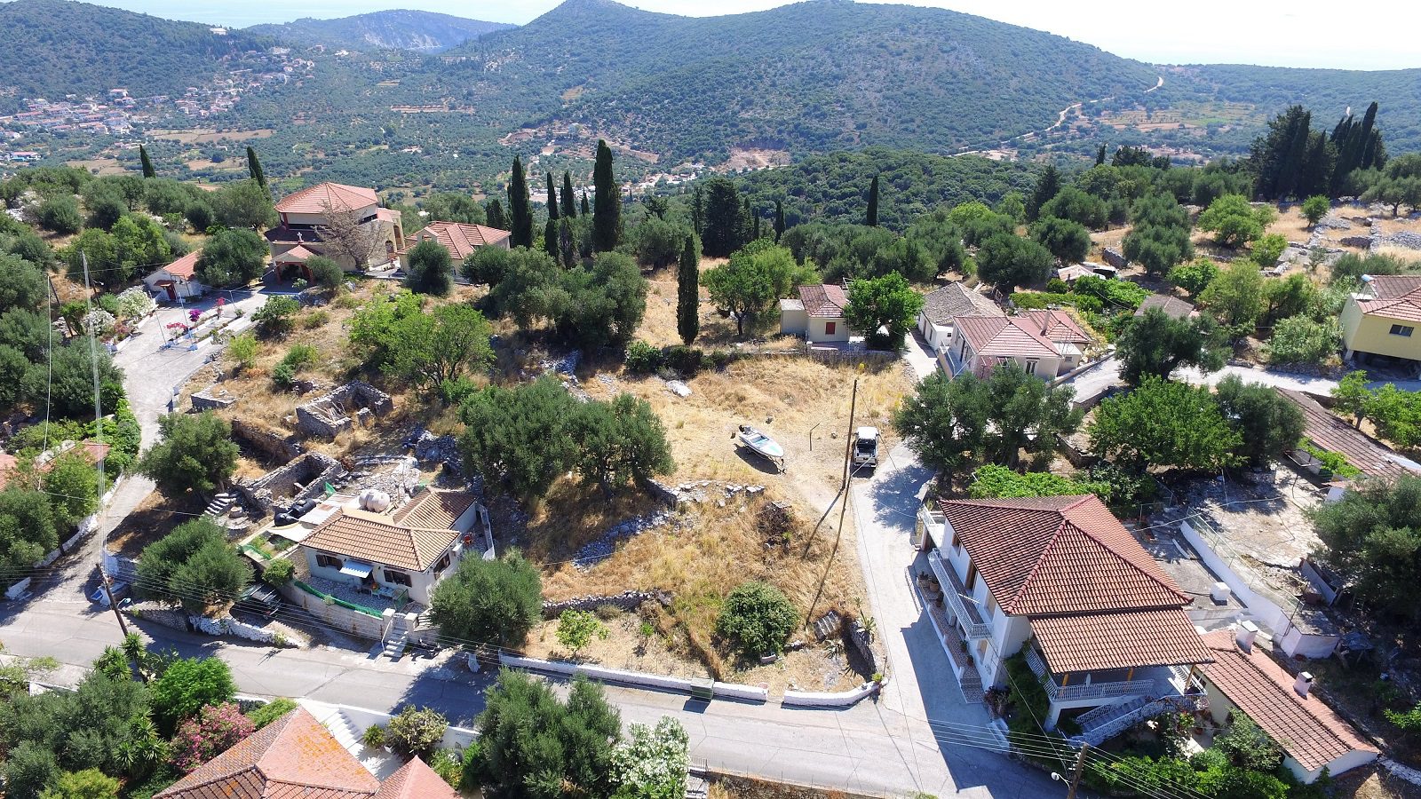 Aerial view of land for sale Ithaca Greece, Perachori