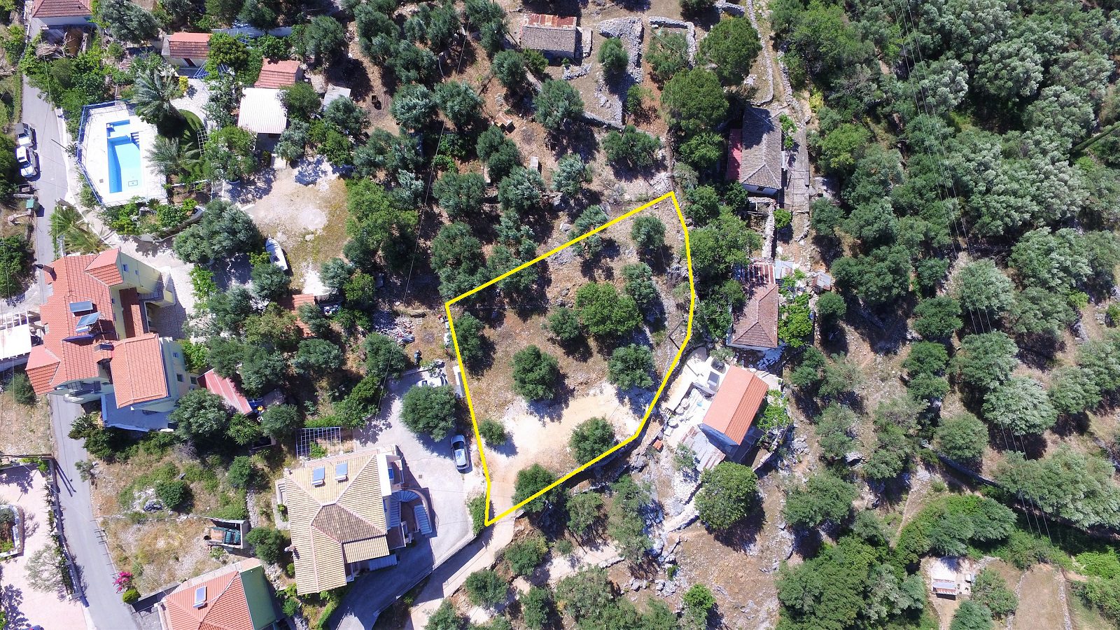 Aerial view of land for sale on Ithaca Greece, Vathi