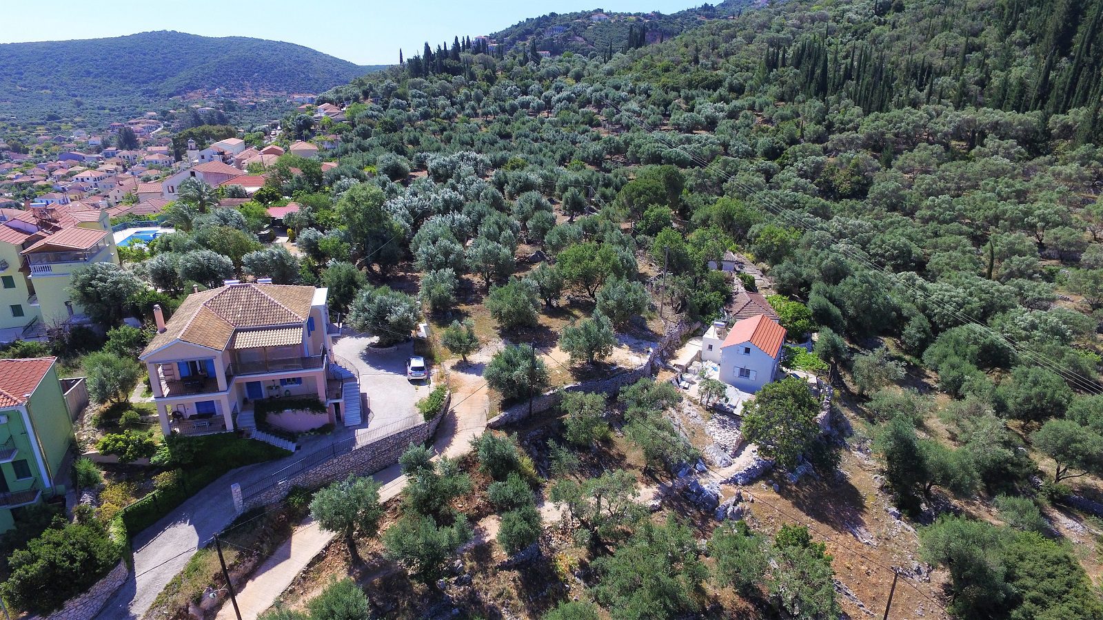 Aerial view of land for sale on Ithaca Greece, Vathi