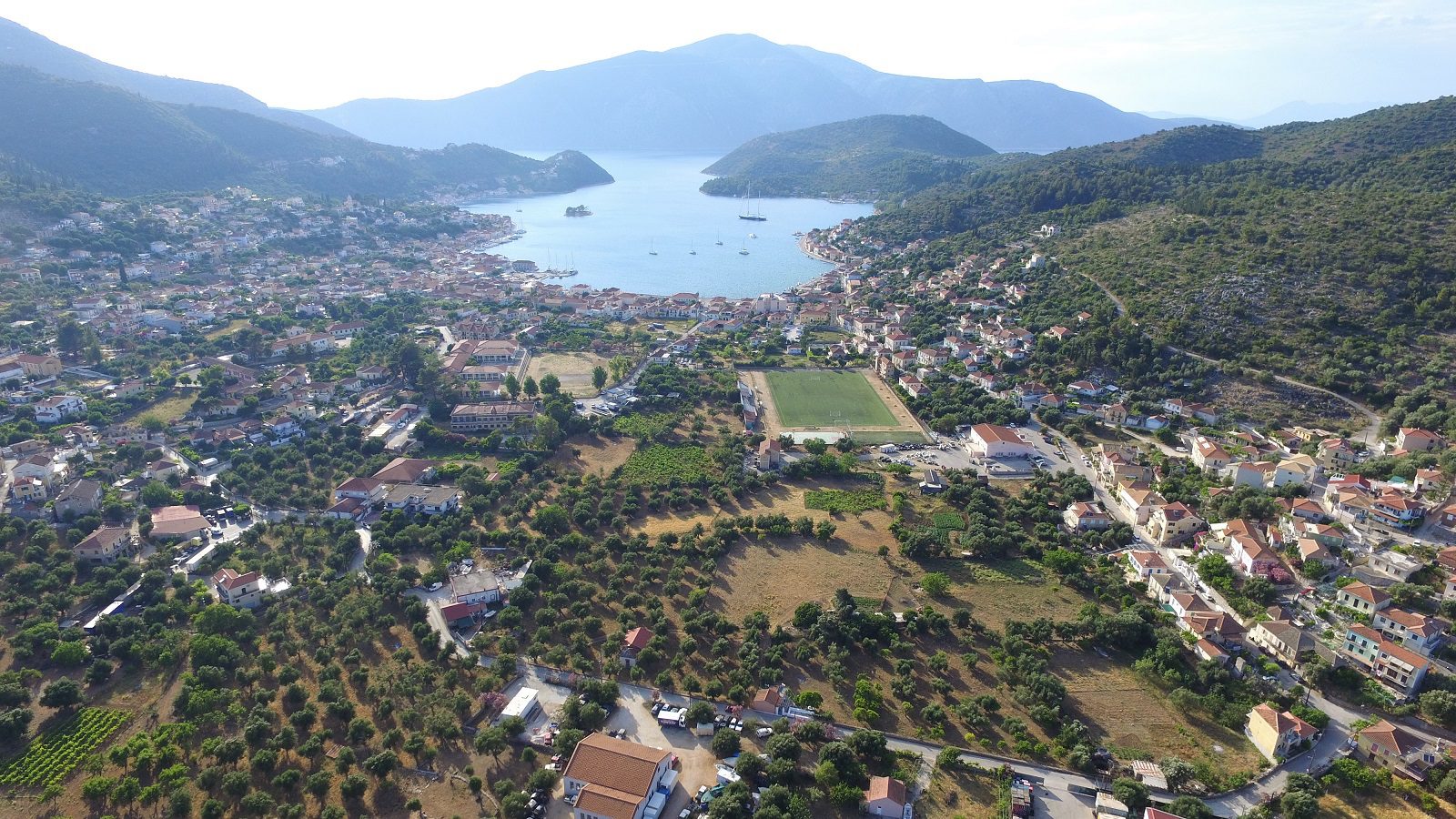 Aerial view of land for sale Ithaca Greece, Vathi