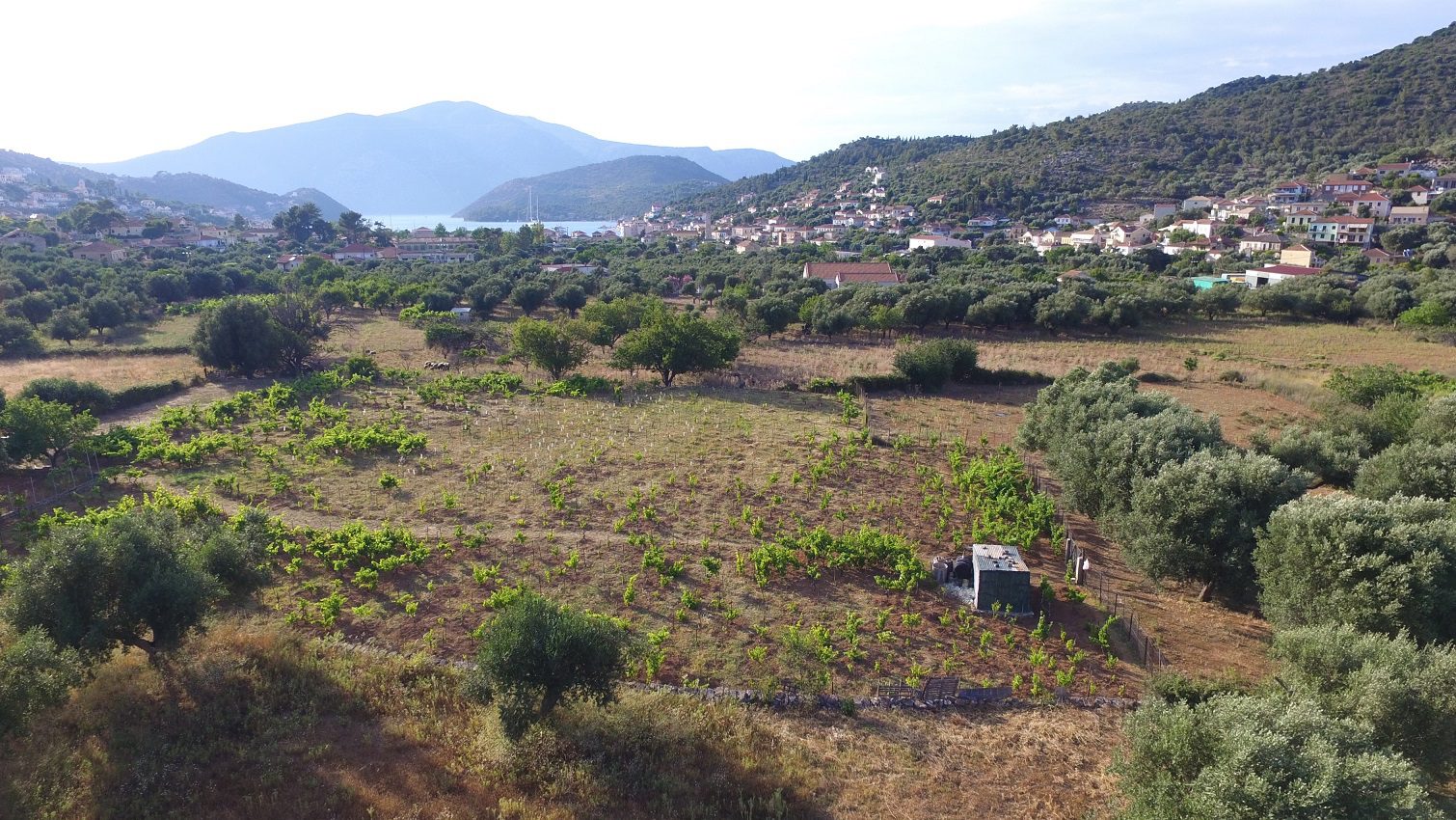 Aerial view of land for sale Ithaca Greece Vathi