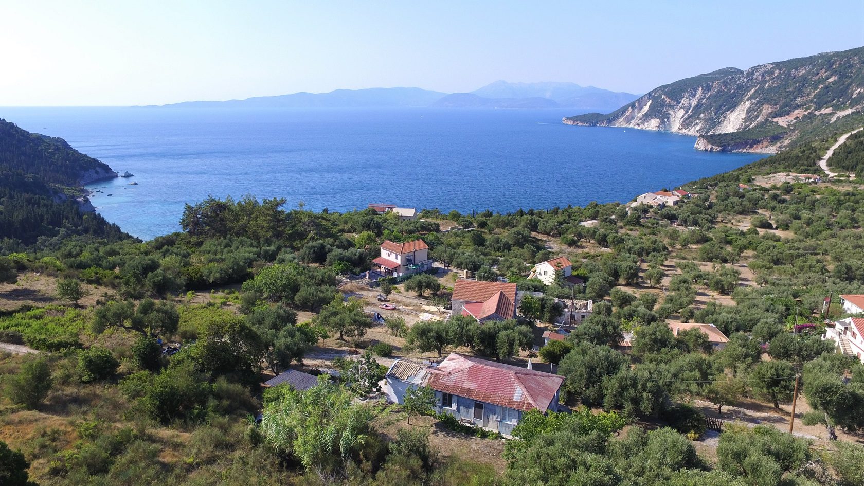 Aerial view and border of land for sale Ithaca Greece, Ag Saranda